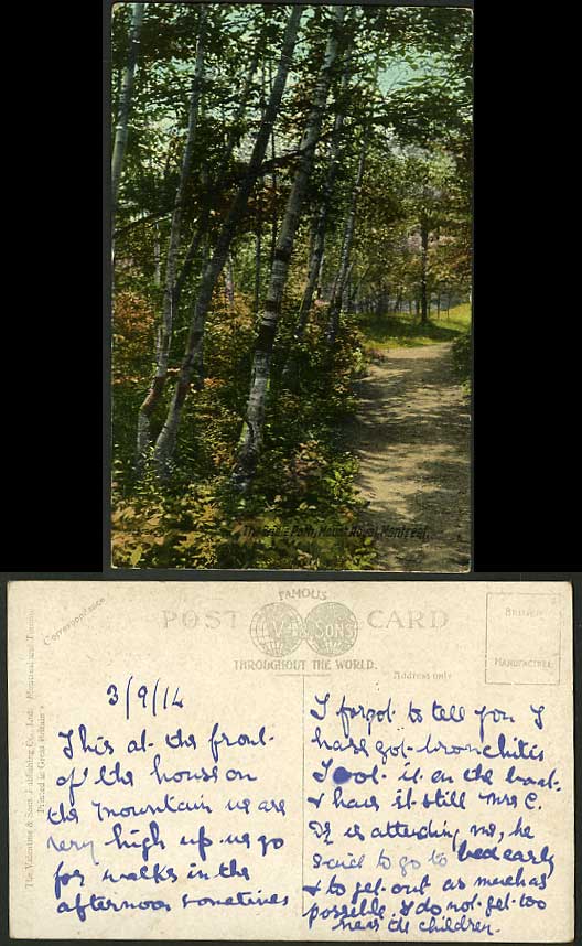 Canada 1914 Postcard - Bridle Path Mount Roual Montreal
