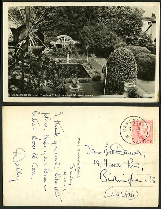 Sweden 1913 Old Postcard Stadshotellet Karlstad Gardens