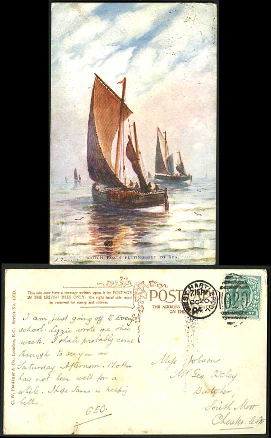 Artist Signed Old PPC - Scotch Boats Putting out to SEA