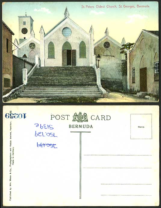 Bermuda Old Tinted Postcard St. Peters - Oldest Church