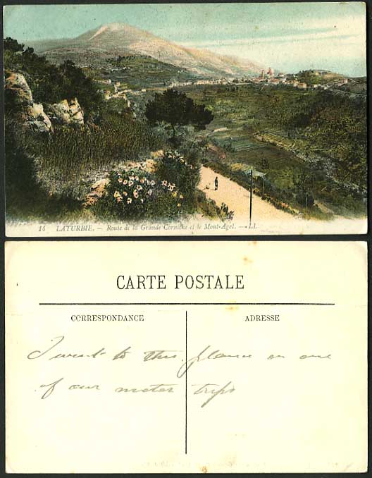 France LL Old Colour Tinted Postcard LATURBIE Mont-Agel