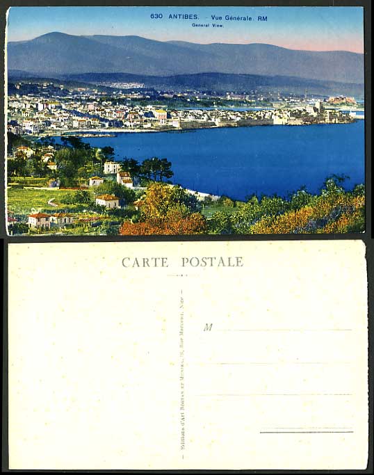 France Old Colour Tinted Postcard ANTIBES General View
