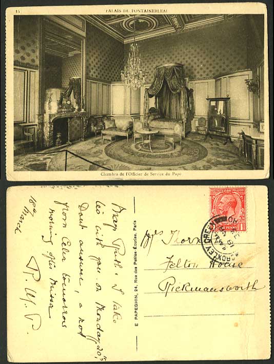 Fontainebleau 1933 PPC Palace Service POPE Officer Room