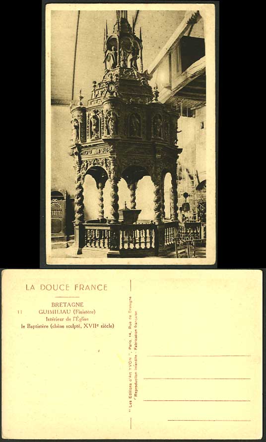 France Old Postcard - Bretagne GUIMILIAU Le Baptistere