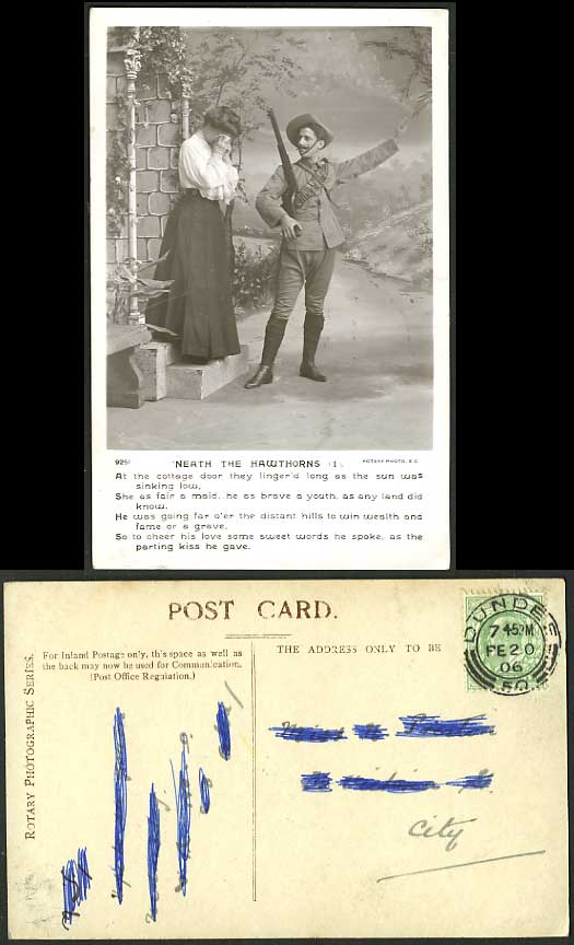 WW1 Old Photo Postcard Weeping woman & Leaving soldier