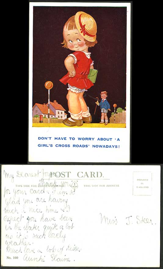 Comic Humour Old Postcard A Girl's Cross Roads Nowadays