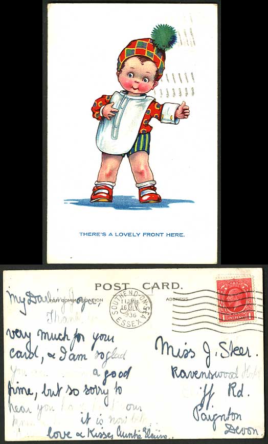 Children Cute Baby 1936 Old Postcard Lovely Front Here