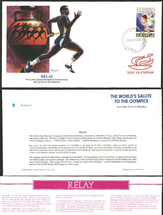 RELAY Running Samoa 1988 Olympics Sport First Day Cover