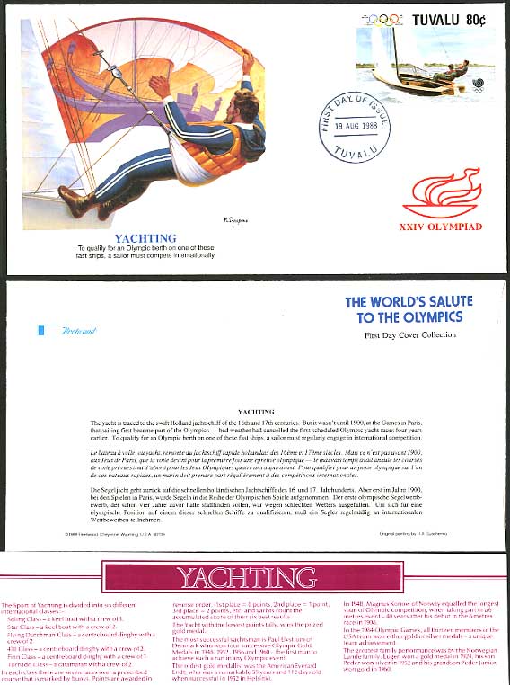 Yachting Tuvalu 1988 Olympic Game Sport First Day Cover