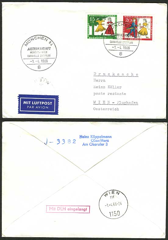 Germany 1966 Austrian Airlines AUA - First FLIGHT Cover