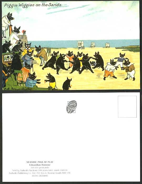 Piggie Wiggies on the Sands - Edwardian Humour Postcard