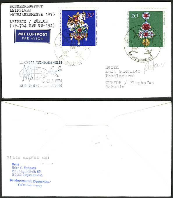East Germany 1976 IF TU Exhibition Special Flight Cover