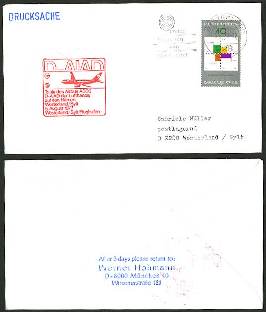 Germany Sylt 1977 Lufthansa D-AIAD First Flight Cover