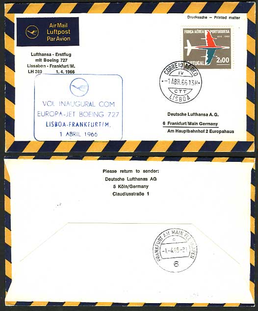 Portugal Germany 1966 Lufthansa 369 First Flight Cover