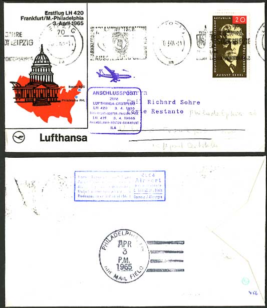 Leipzig Philadelphia 1965 LUFTHANSA First Flight Cover