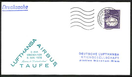 Munich HELICOPTER Aircraft 1976 LUFTHANSA Flight Cover Airbus Taufe D-AIAA