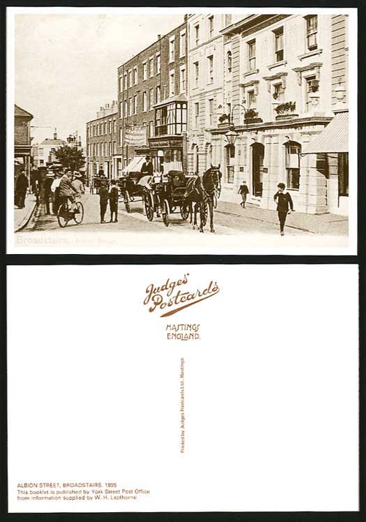 Broadstairs Kent Postcard Albion Street Scene in 1895 Albion Hotel Cyclist Horse
