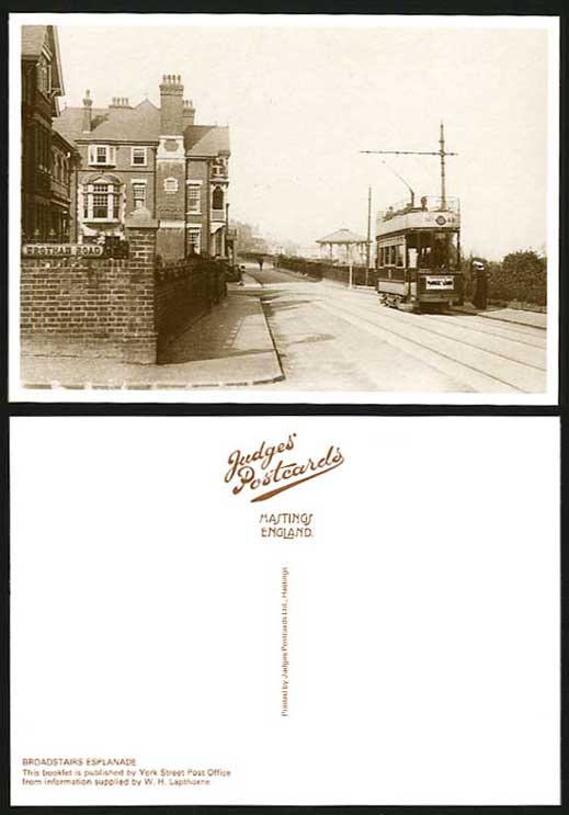 Broadstairs ESPLANADE Postcard CARLTON HOTEL TRAM N.49 Kent Street Scene Tramway