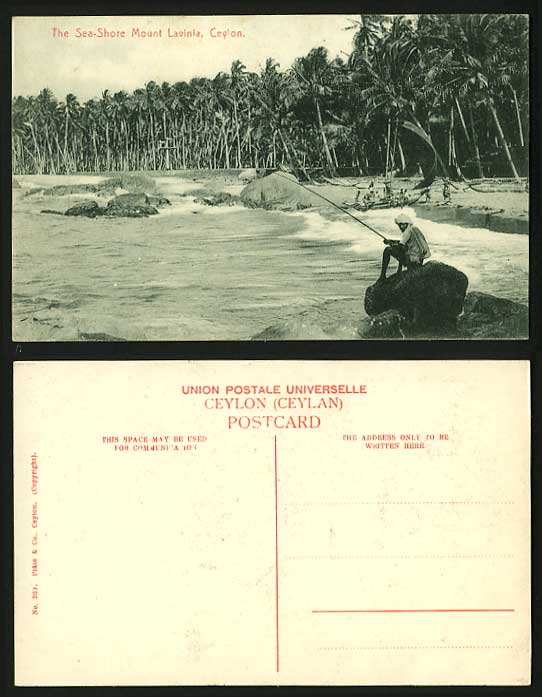 Ceylon Old B/W Postcard SEA-SHORE MOUNT LAVINIA FISHING Fisherman Angler Fishery
