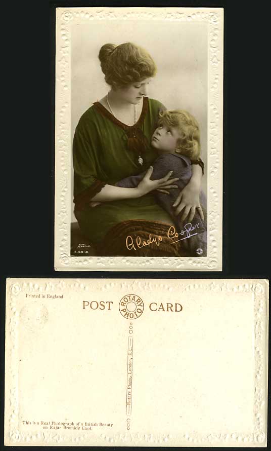 SIGNED Actress GLADYS COOPER & Little Girl Old Postcard