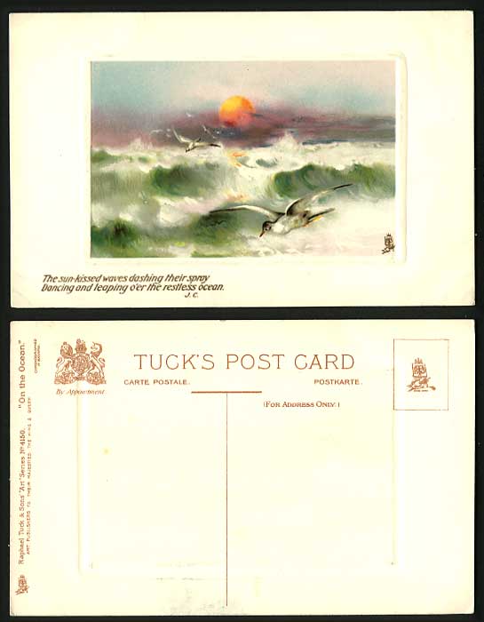Tuck's Art Series Old Postcard On The Ocean Bird