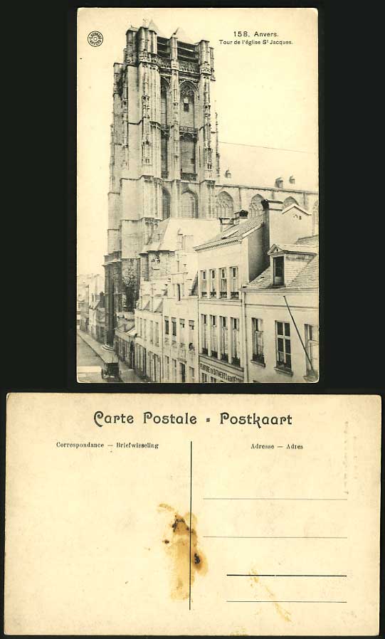 Belgium Old Postcard Anvers Tour de l'eglise St Jacques