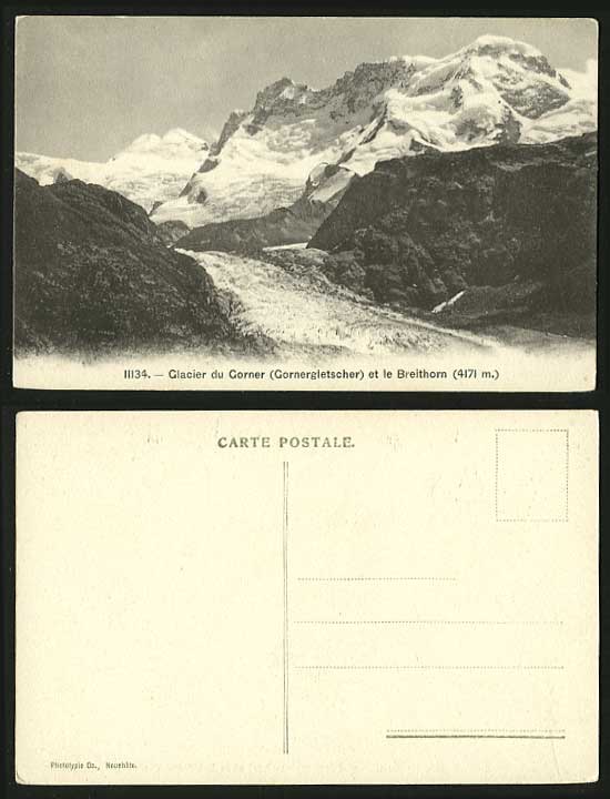 Switzerland Old Postcard GLACIER du Gorner et Breithorn