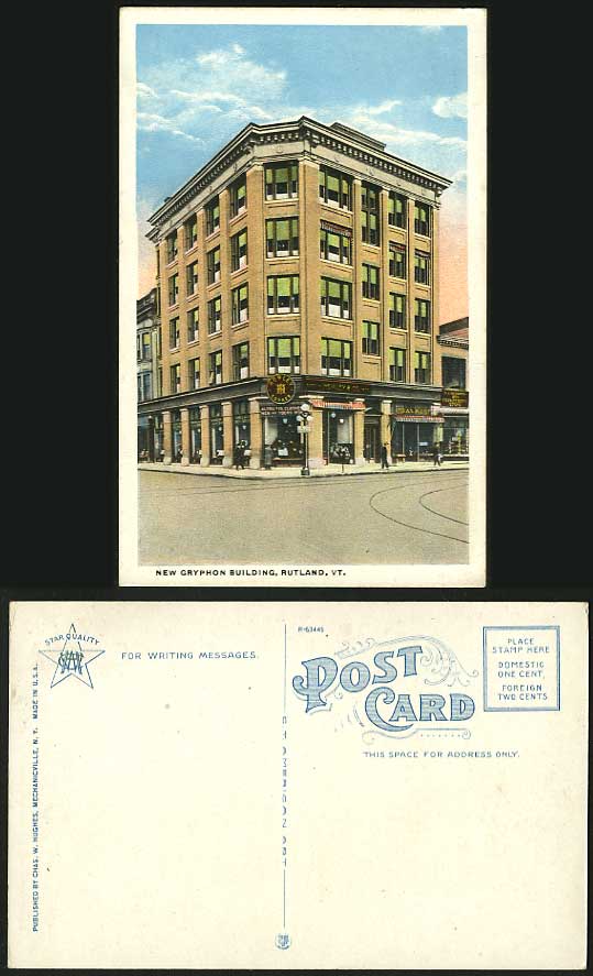 USA Old Postcard New Gryphon Building Rutland - Vermont