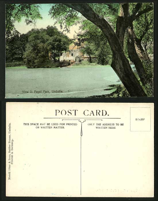 India c1900 Old Postcard The View in Paget Park Umballa