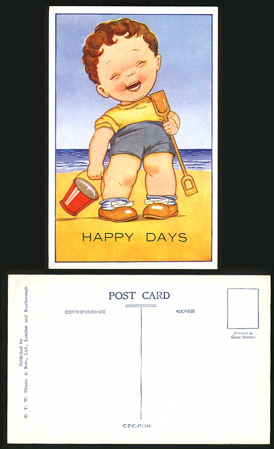 Children Comic Art Drawn Old Postcard Boy - Happy Days