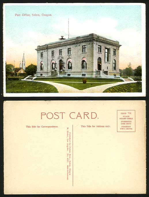 USA Old Colour Tinted Postcard Salem Oregon POST OFFICE