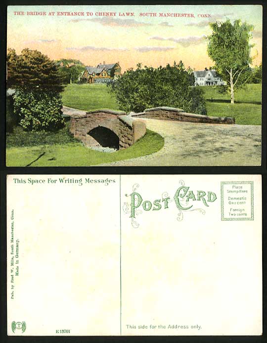 USA Old Postcard Bridge Cheney Lawn S. Manchester CONN