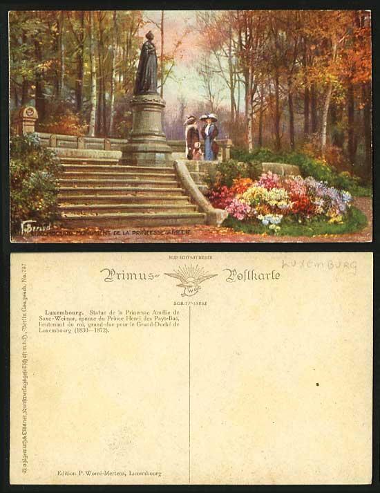 Luxembourg Old Art Drawn PPC - Monument Princess Amelie