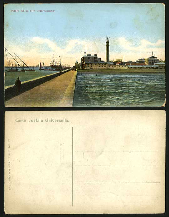 Egypt Old Postcard Pier Ships Boat Port Said LIGHTHOUSE