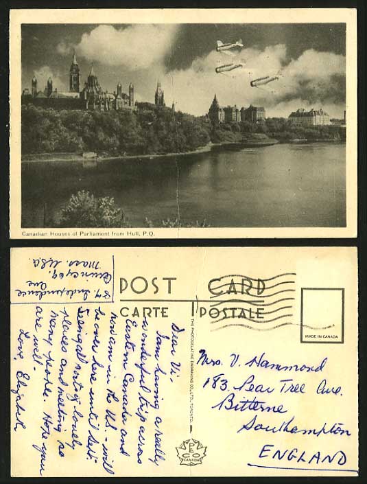 Canada Old Postcard Houses of Parliament Hull AIRPLANES