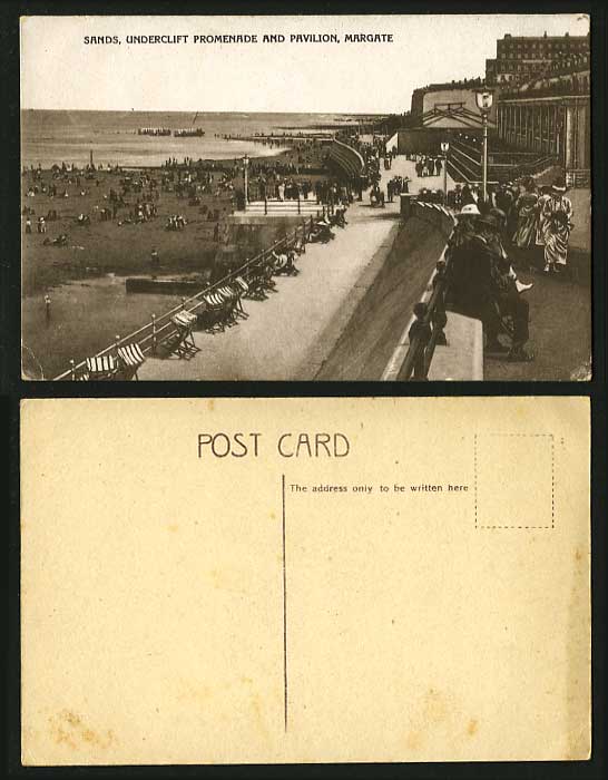 Margate Old Postcard Sand Underclift Promenade Pavilion