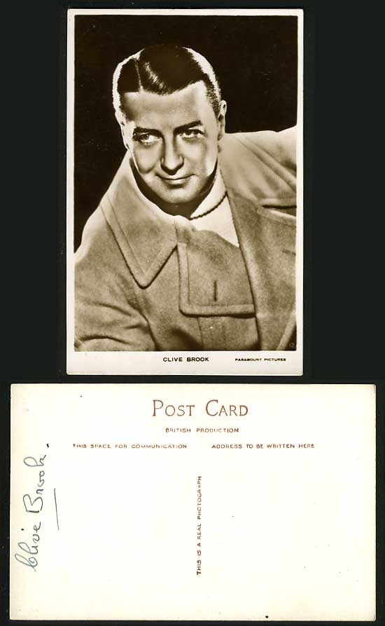 British Film Actor Mr. CLIVE BROOK Paramount Pictures Old Real Photo Postcard