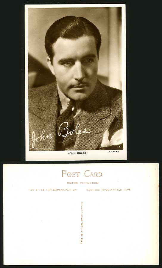 Actor JOHN BOLES Signed Fox Films Old RP Photo Postcard