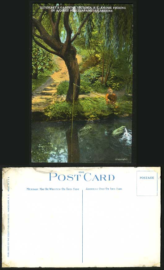 Canada Old Postcard Fishing in Japanese Gdn VICTORIA BC
