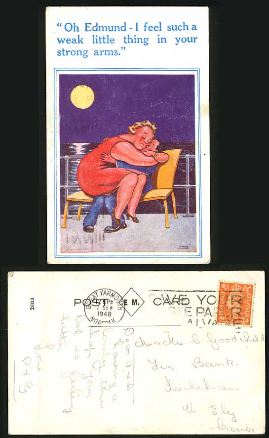 JONAR Artist Signed 1948 Postcard - In Your Strong Arms