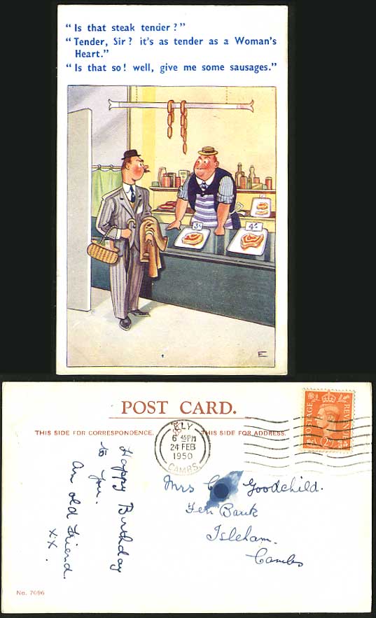 Comic Humour 1950 Old Postcard Tender as Woman's Heart