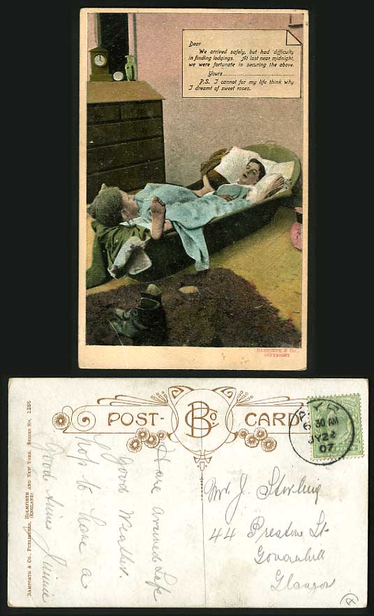Bamforth Humour 1907 Old Postcard Dreamt of Sweet Roses