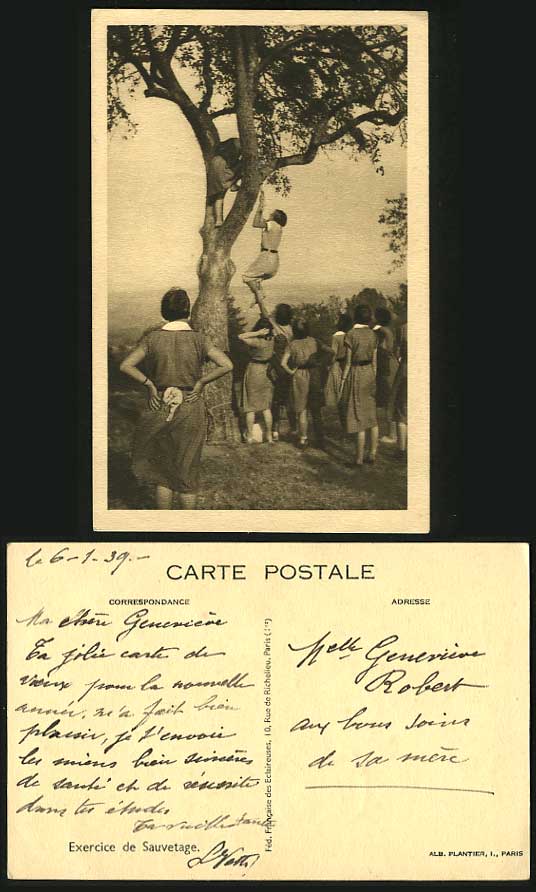 Girl Guides Scouting 1939 Postcard - Exercice Sauvetage