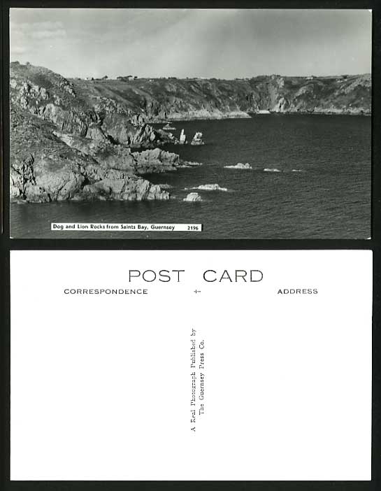 Guernsey Old Postcard Dog & Lion Rocks from Saints Bay