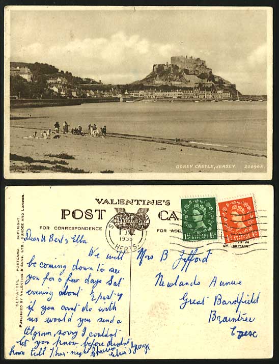JERSEY 1956 Old Postcard Gorey Orgueil Castle Beach Dog