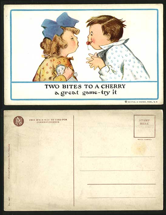 Comic Old Postcard 2 Bites to Cherry Great Game, Try It