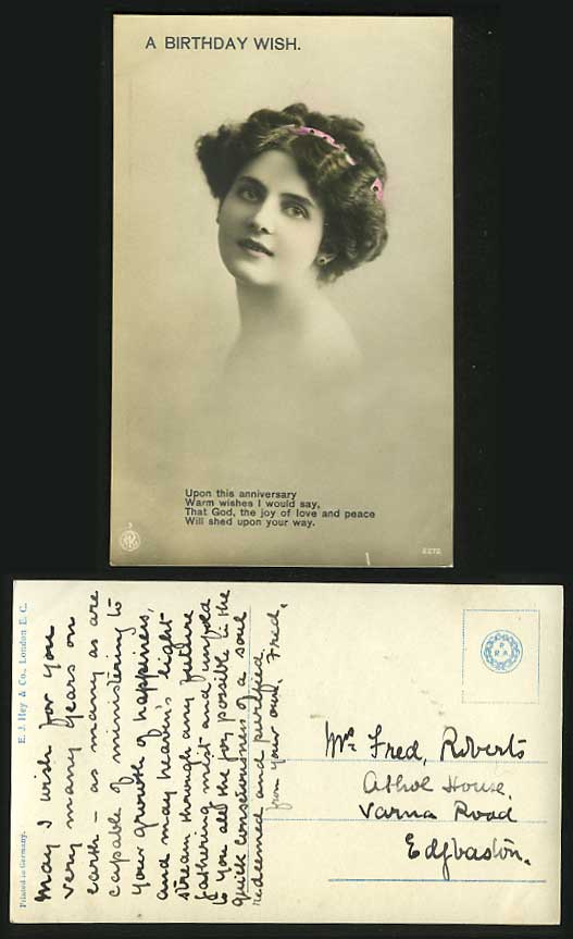 Edwardian Old Postcard Glamour Woman Birthday Greetings