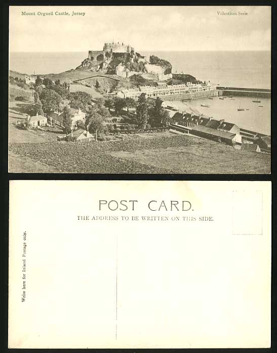 JERSEY Old Postcard Mount Orgueil Castle Harbour Boats