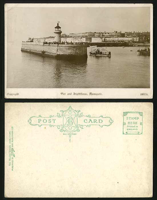RAMSGATE Old R.P. Postcard Cliffs Pier Lighthouse Boats