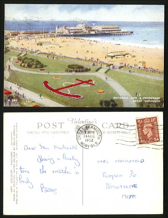 GREAT YARMOUTH 1952 ART Drawn Postcard Pier & Promenade